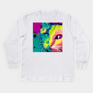 Cat - Splatter Themed Kids Long Sleeve T-Shirt